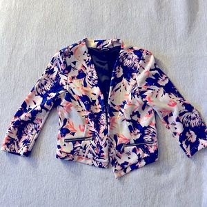 Bebe Floral Print Open Front Crop Blazer